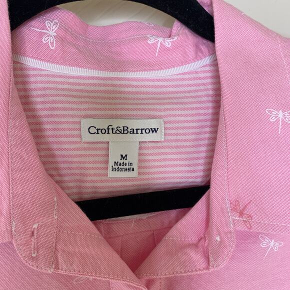 Croft & Barrow Pink Oxford Cotton Shirt Dragonfly Sz Medium - Picture 7 of 9